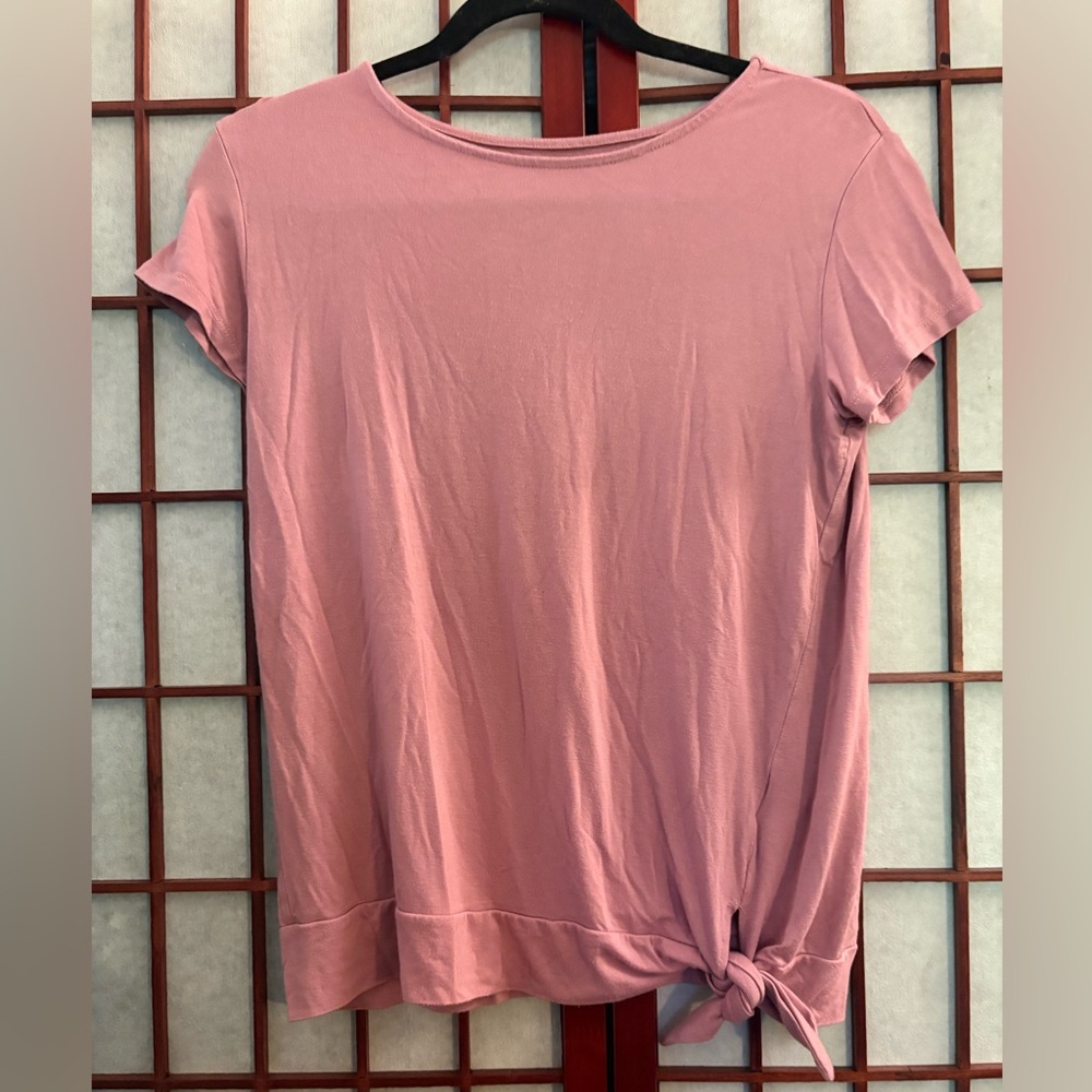 Relaxed Pink Tie Front Cap Sleeve Blouse